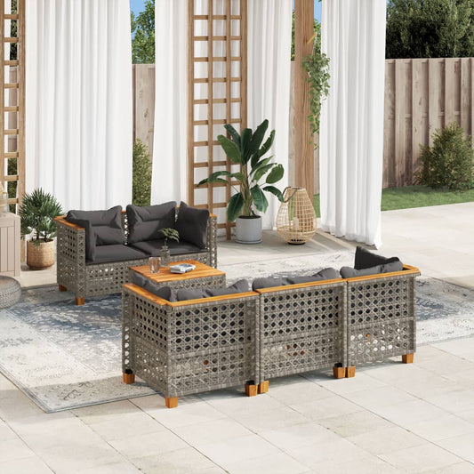 Set Divano da Giardino 6 pz con Cuscini Grigio in Polyrattan - homemem39