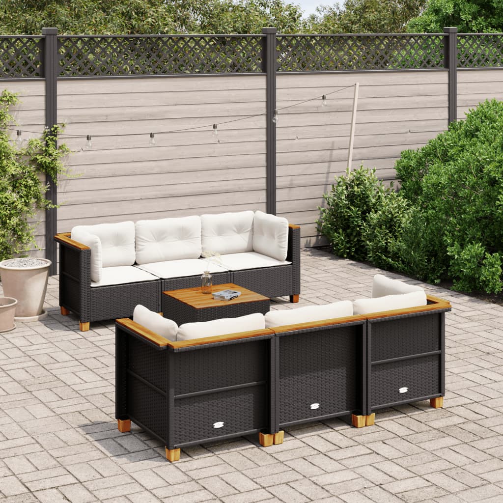 Set Divani da Giardino con Cuscini 7pz Nero Polyrattan | homemem39