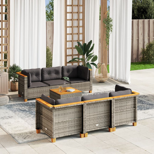 Set Divani da Giardino 7 pz con Cuscini Grigio in Polyrattan - homemem39