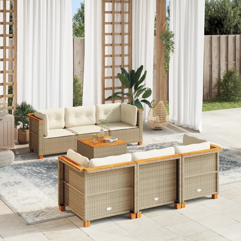 Set Divani da Giardino 7 pz con Cuscini Beige in Polyrattan - homemem39