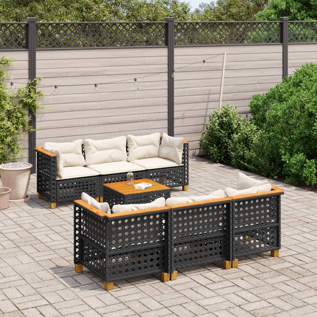 Set Divani da Giardino con Cuscini 7pz Nero Polyrattan - homemem39
