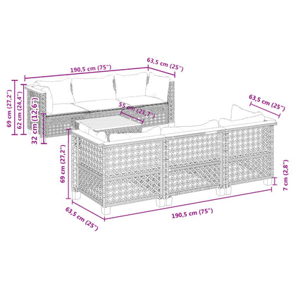 Set Divani da Giardino 7 pz con Cuscini Grigio in Polyrattan | homemem39