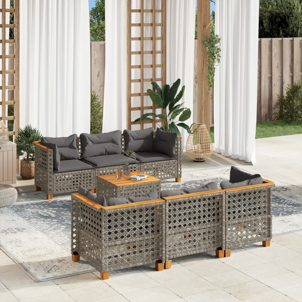Set Divani da Giardino 7 pz con Cuscini Grigio in Polyrattan | homemem39