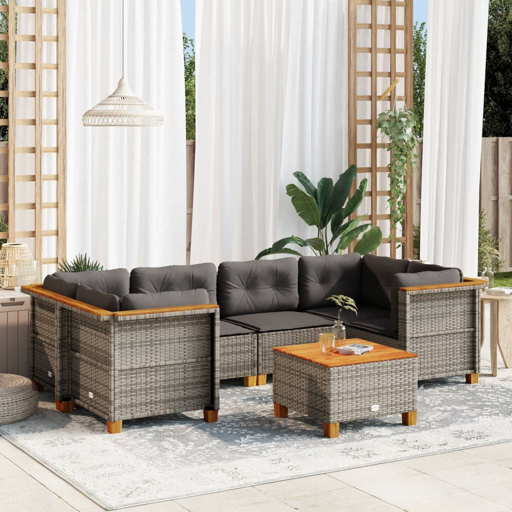 Set Divani da Giardino 7 pz con Cuscini Grigio in Polyrattan - homemem39