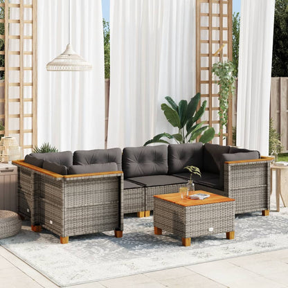 Set Divani da Giardino 7 pz con Cuscini Grigio in Polyrattan - homemem39
