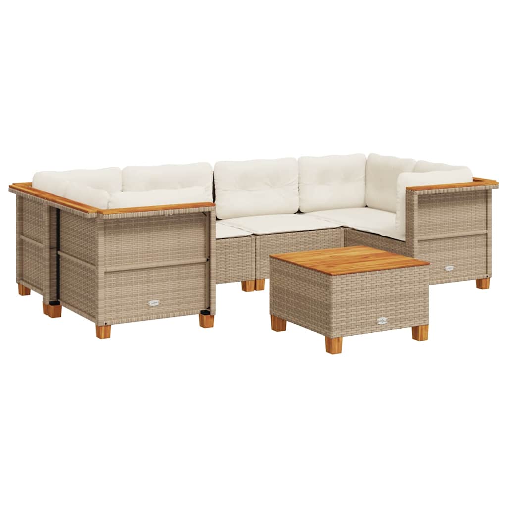 Set Divani da Giardino 7 pz con Cuscini Beige in Polyrattan - homemem39
