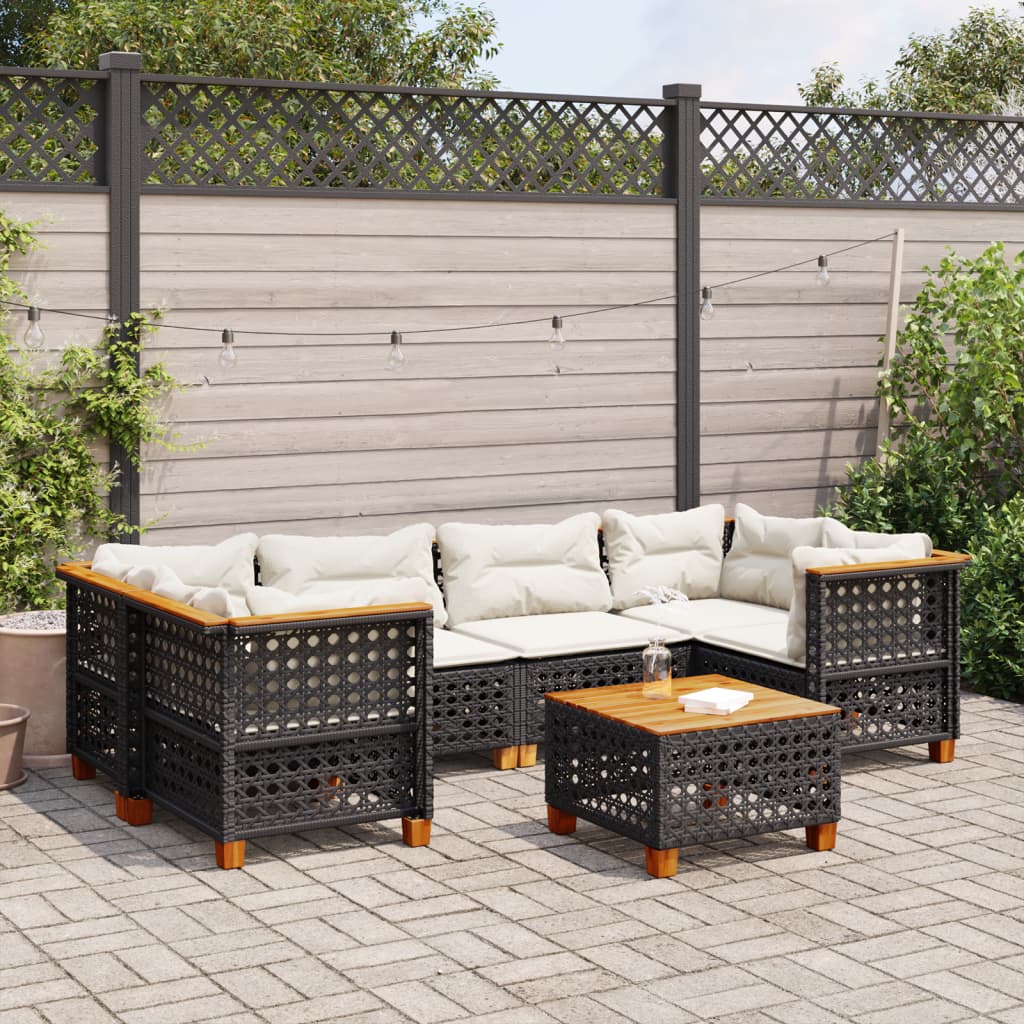Set Divani da Giardino con Cuscini 7pz Nero Polyrattan - homemem39
