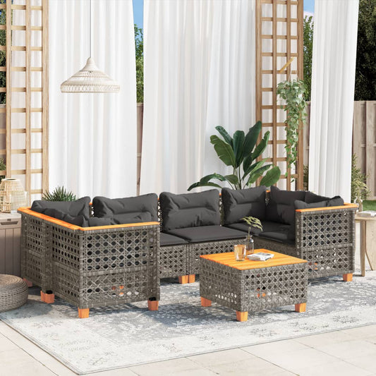 Set Divani da Giardino 7 pz con Cuscini Grigio in Polyrattan - homemem39