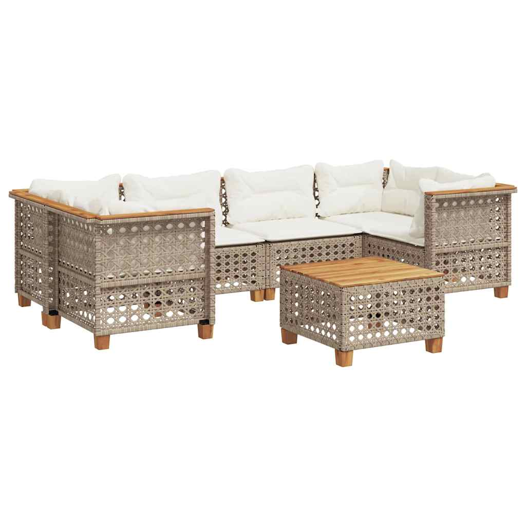 Set Divani da Giardino 7 pz con Cuscini Beige in Polyrattan | homemem39