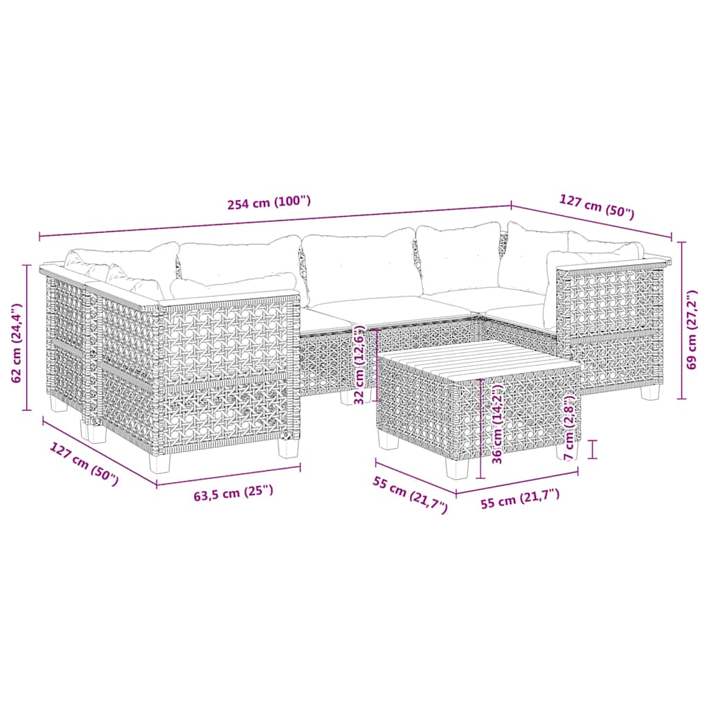 Set Divani da Giardino 7 pz con Cuscini Beige in Polyrattan | homemem39