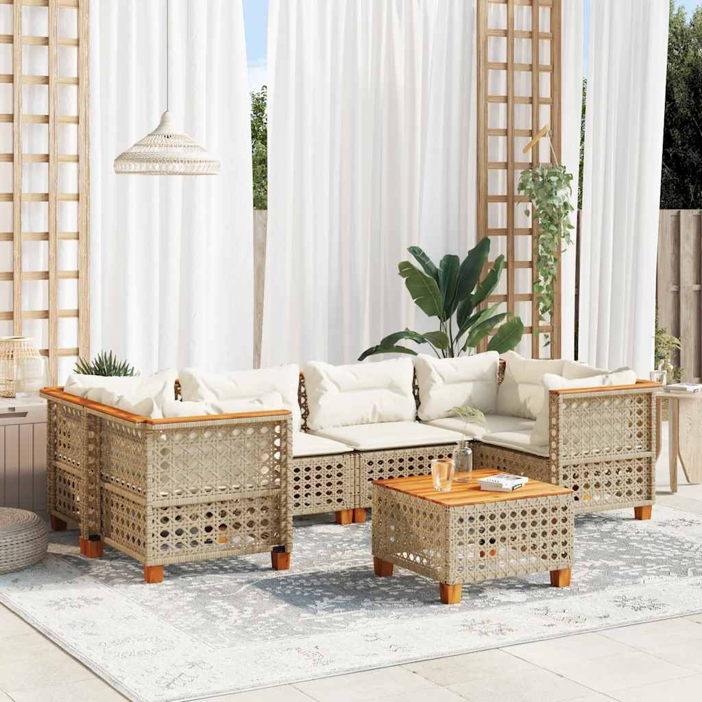 Set Divani da Giardino 7 pz con Cuscini Beige in Polyrattan | homemem39