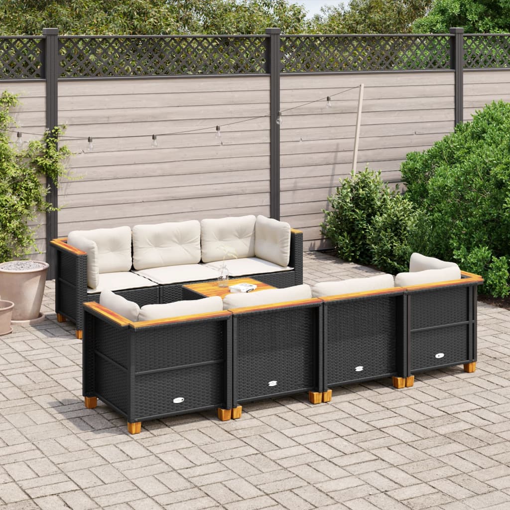 Set Divani da Giardino con Cuscini 8 pz Nero in Polyrattan | homemem39
