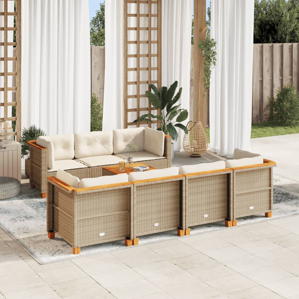 Set Divano da Giardino 8 pz con Cuscini Beige in Polyrattan - homemem39