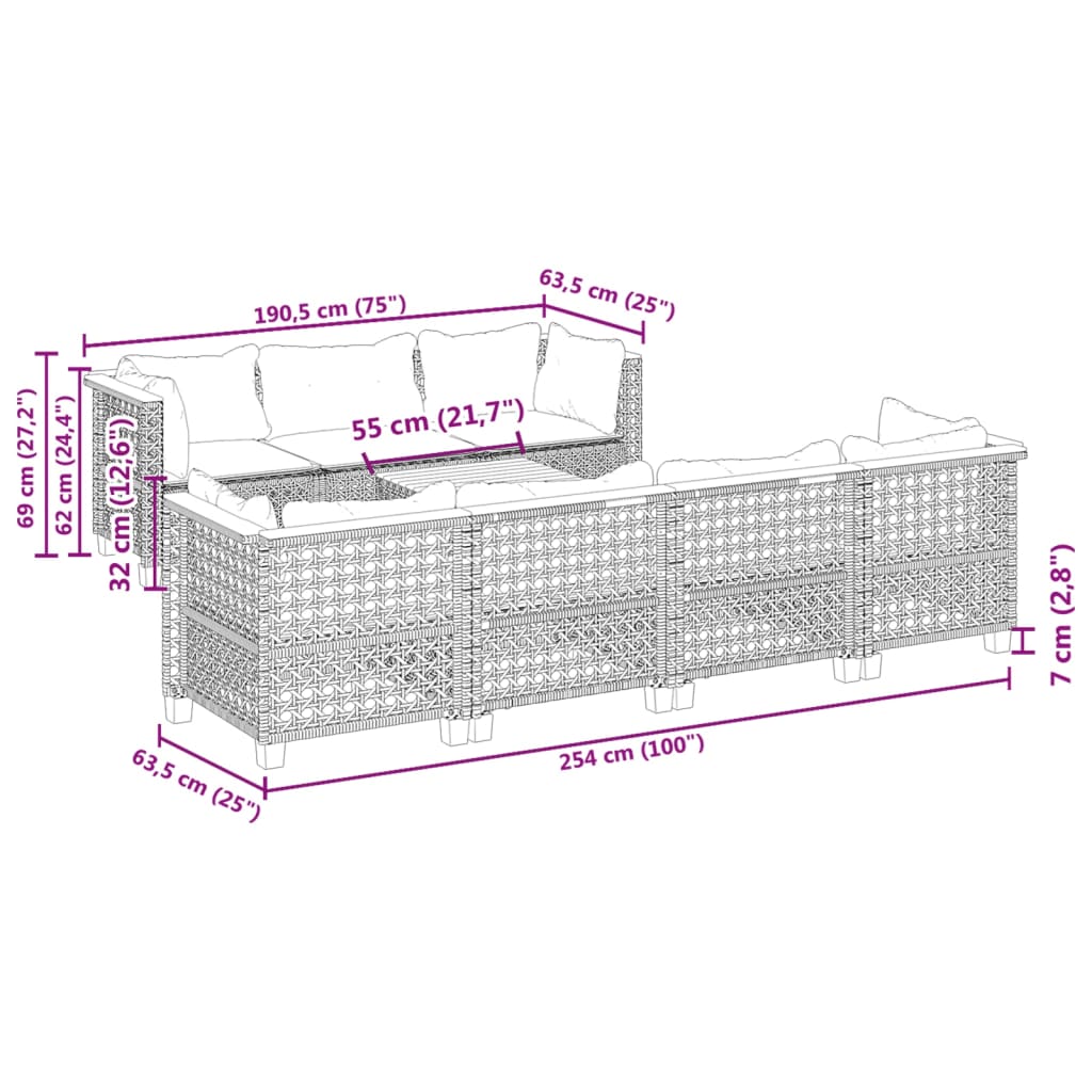 Set Divano da Giardino 8 pz con Cuscini Grigio in Polyrattan | homemem39