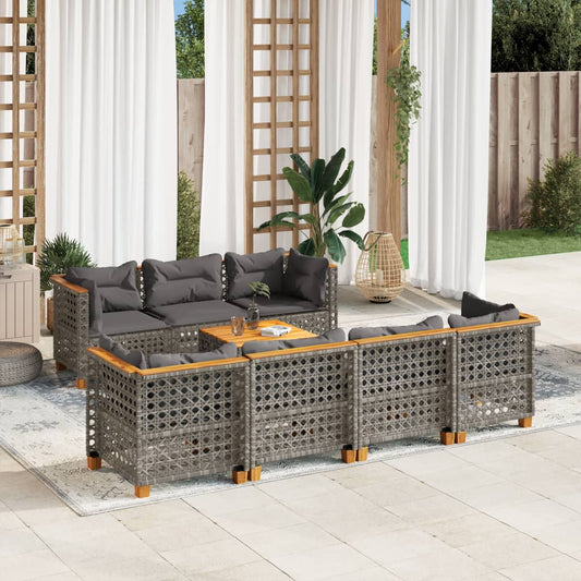 Set Divano da Giardino 8 pz con Cuscini Grigio in Polyrattan - homemem39