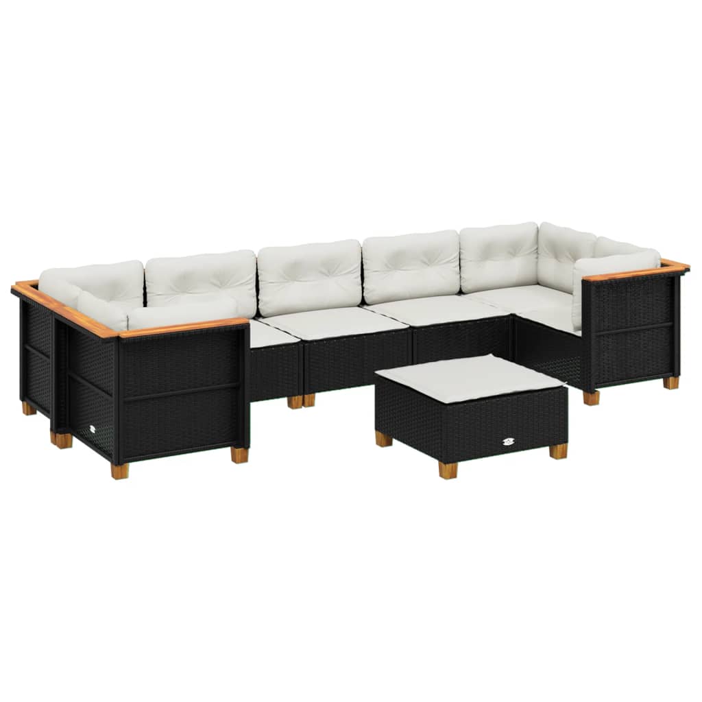 Set Divani da Giardino con Cuscini 8 pz Nero in Polyrattan | homemem39