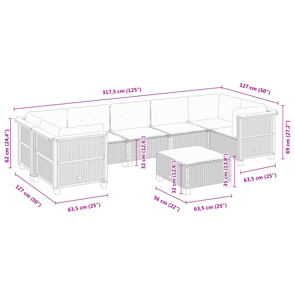 Set Divani da Giardino con Cuscini 8 pz Nero in Polyrattan | homemem39