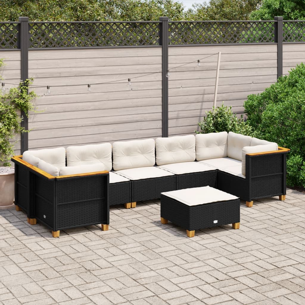 Set Divani da Giardino con Cuscini 8 pz Nero in Polyrattan | homemem39