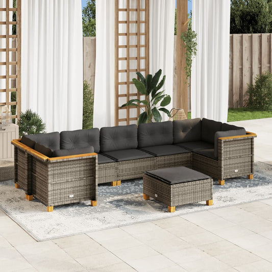 Set Divano da Giardino 8 pz con Cuscini Grigio in Polyrattan - homemem39