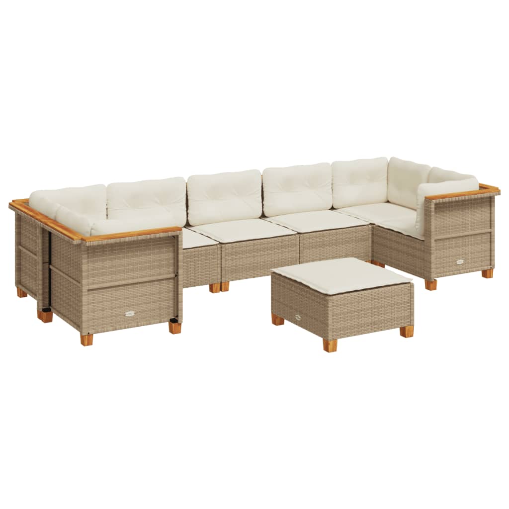 Set Divano da Giardino 8 pz con Cuscini Beige in Polyrattan - homemem39
