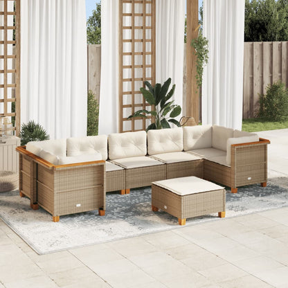 Set Divano da Giardino 8 pz con Cuscini Beige in Polyrattan - homemem39