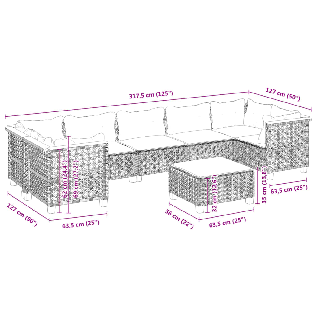 Set Divani da Giardino con Cuscini 8 pz Nero in Polyrattan | homemem39