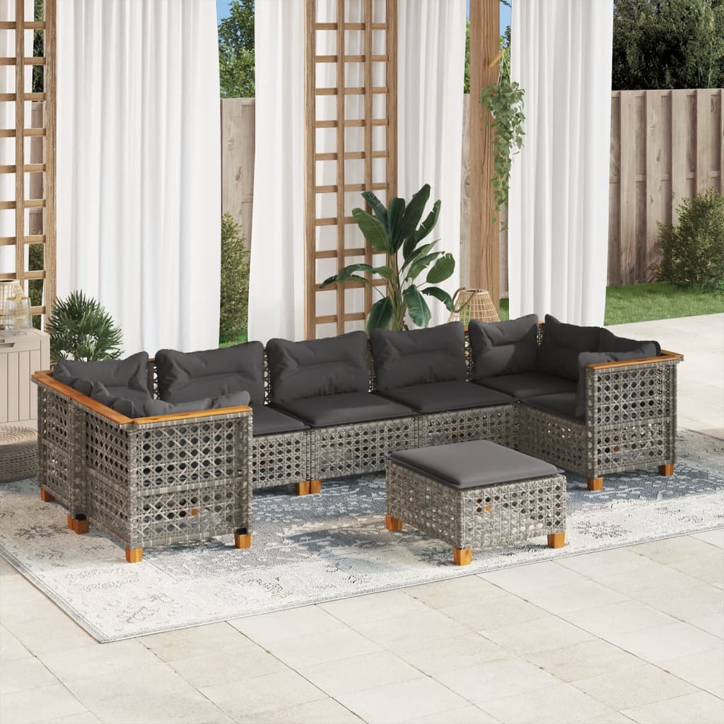 Set Divano da Giardino 8 pz con Cuscini Grigio in Polyrattan - homemem39