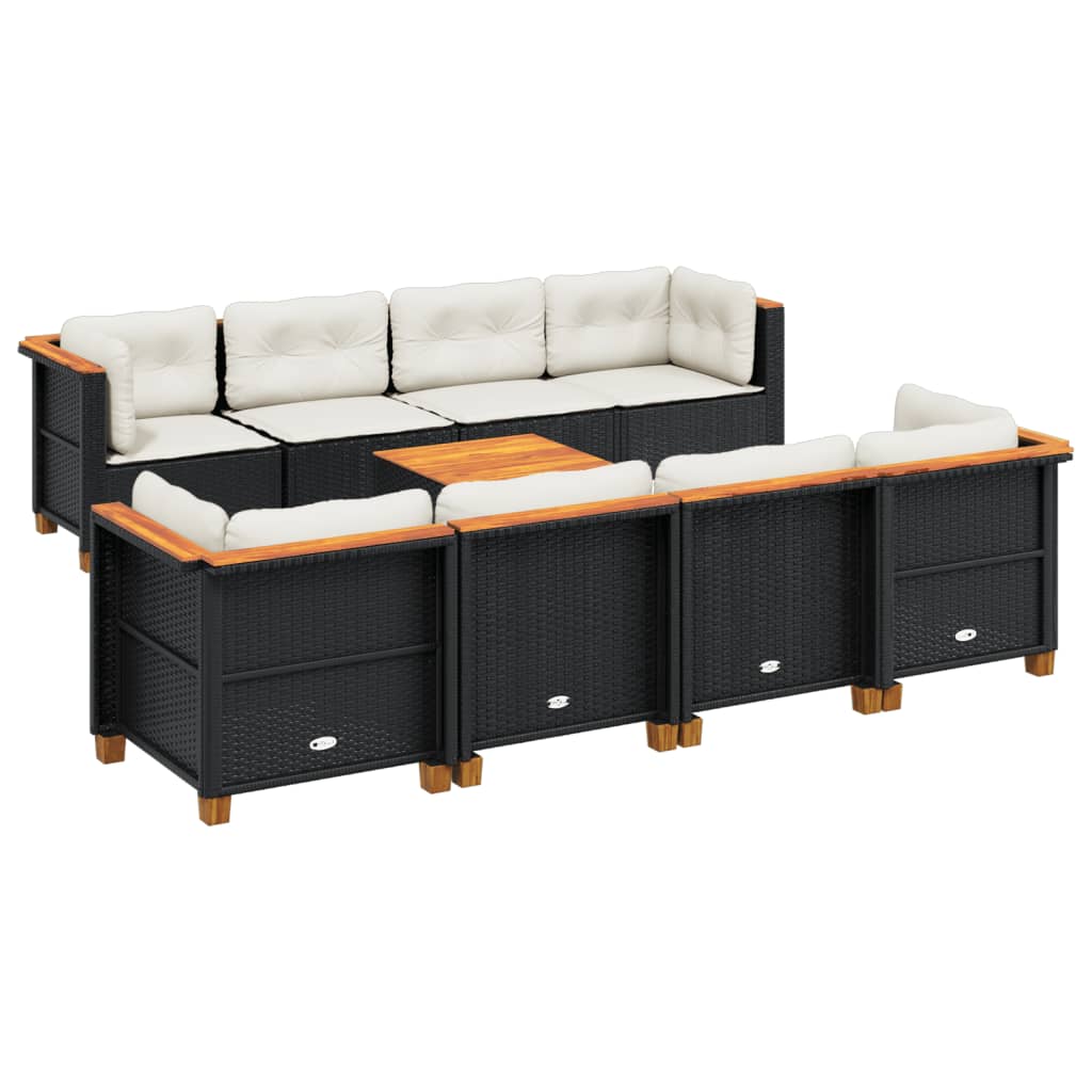 Set Divani da Giardino 9 pz con Cuscini Nero in Polyrattan - homemem39