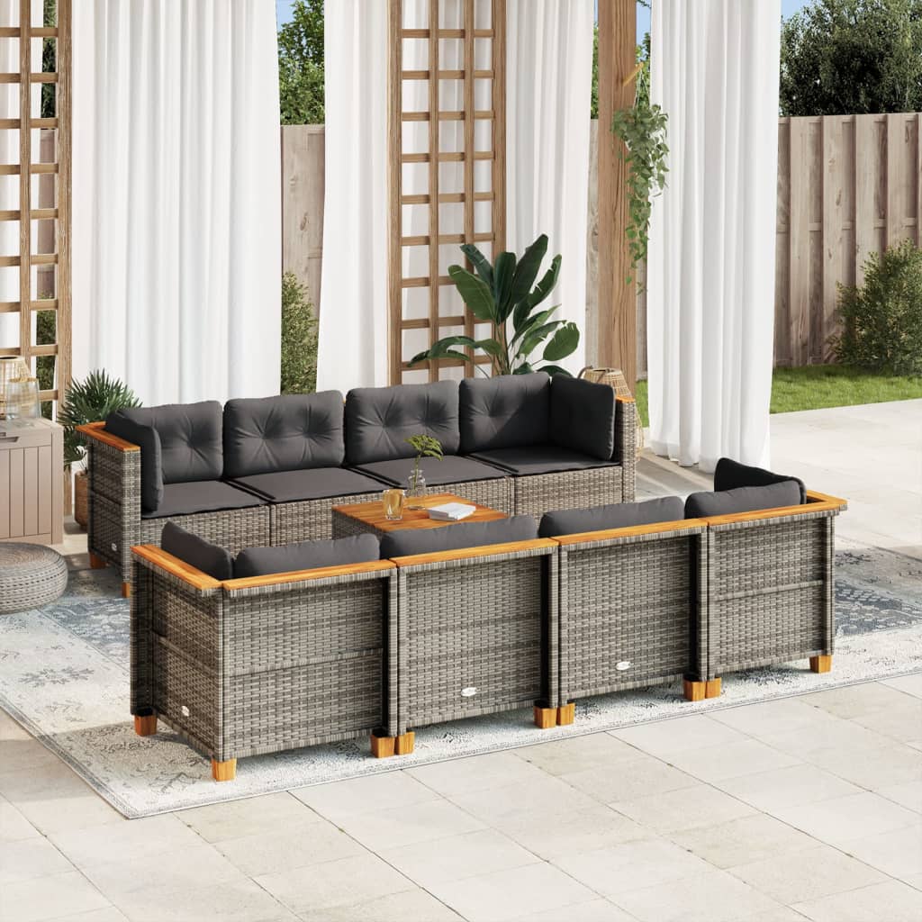 Set Divano da Giardino 9 pz con Cuscini Grigio in Polyrattan - homemem39