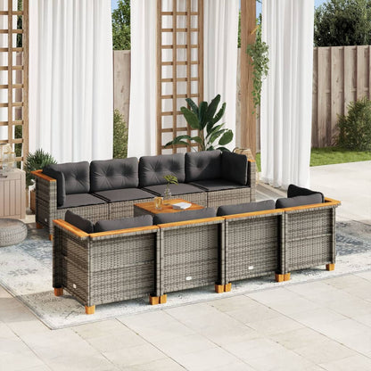 Set Divano da Giardino 9 pz con Cuscini Grigio in Polyrattan - homemem39
