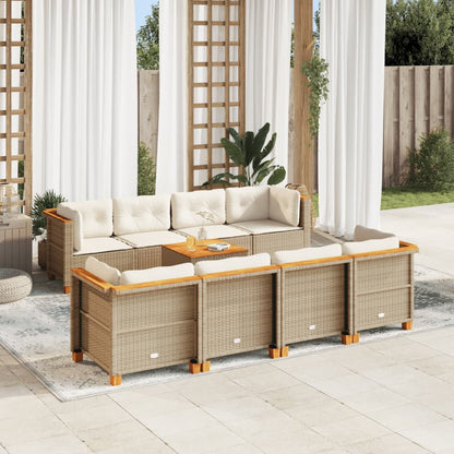 Set Divano da Giardino 9 pz con Cuscini Beige in Polyrattan - homemem39