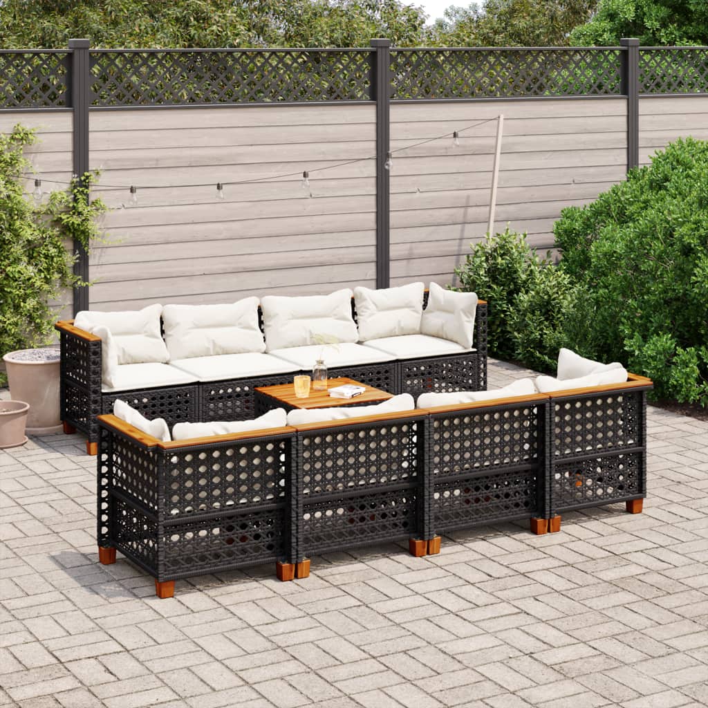 Set Divani da Giardino 9 pz con Cuscini Nero in Polyrattan - homemem39