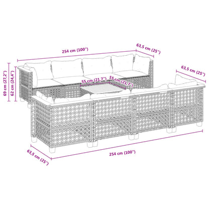 Set Divano da Giardino 9 pz con Cuscini Grigio in Polyrattan | homemem39