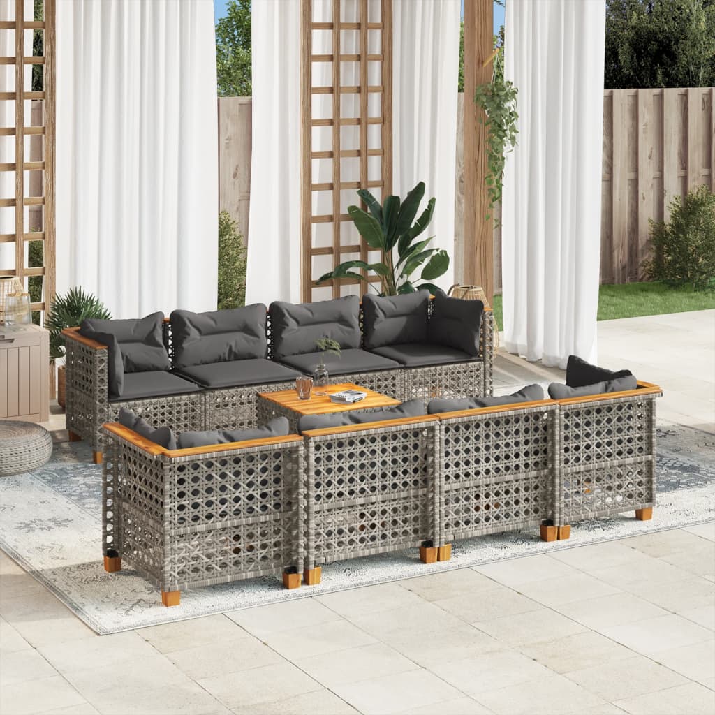 Set Divano da Giardino 9 pz con Cuscini Grigio in Polyrattan - homemem39