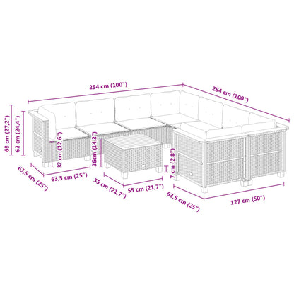 Set Divani da Giardino 9 pz con Cuscini Nero in Polyrattan | homemem39