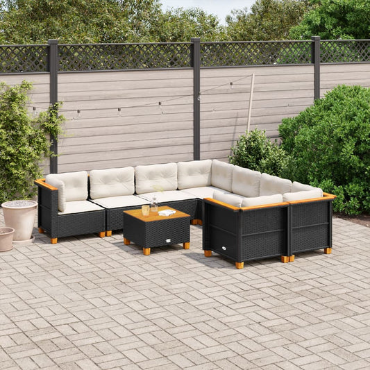 Set Divani da Giardino 9 pz con Cuscini Nero in Polyrattan - homemem39