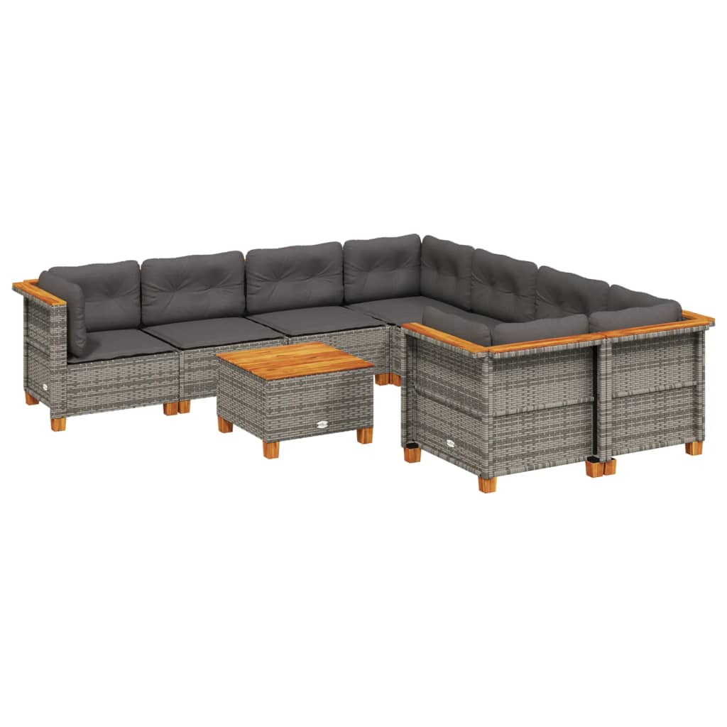 Set Divano da Giardino 9 pz con Cuscini Grigio in Polyrattan - homemem39