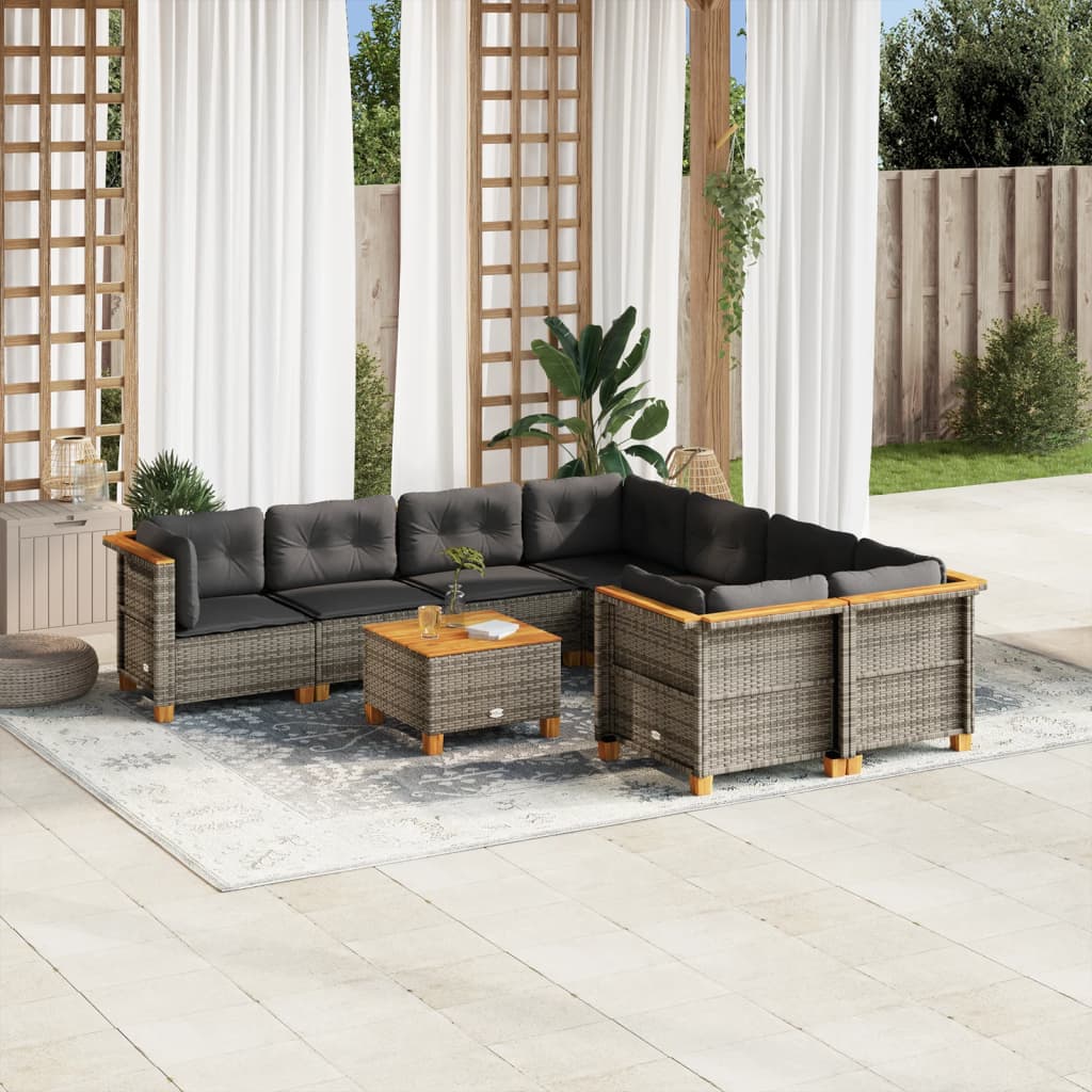 Set Divano da Giardino 9 pz con Cuscini Grigio in Polyrattan - homemem39