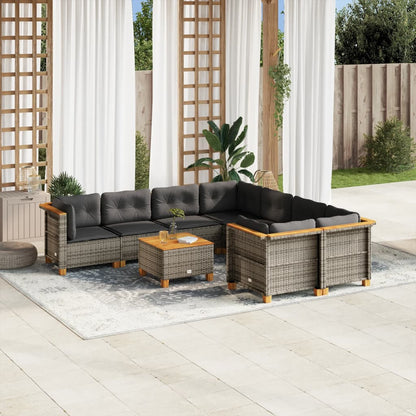 Set Divano da Giardino 9 pz con Cuscini Grigio in Polyrattan - homemem39