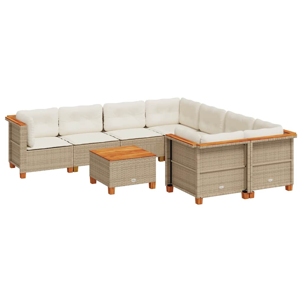 Set Divano da Giardino 9 pz con Cuscini Beige in Polyrattan - homemem39
