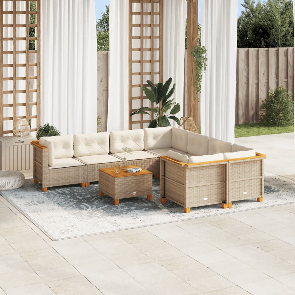Set Divano da Giardino 9 pz con Cuscini Beige in Polyrattan - homemem39