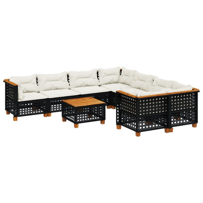 Set Divani da Giardino 9 pz con Cuscini Nero in Polyrattan - homemem39