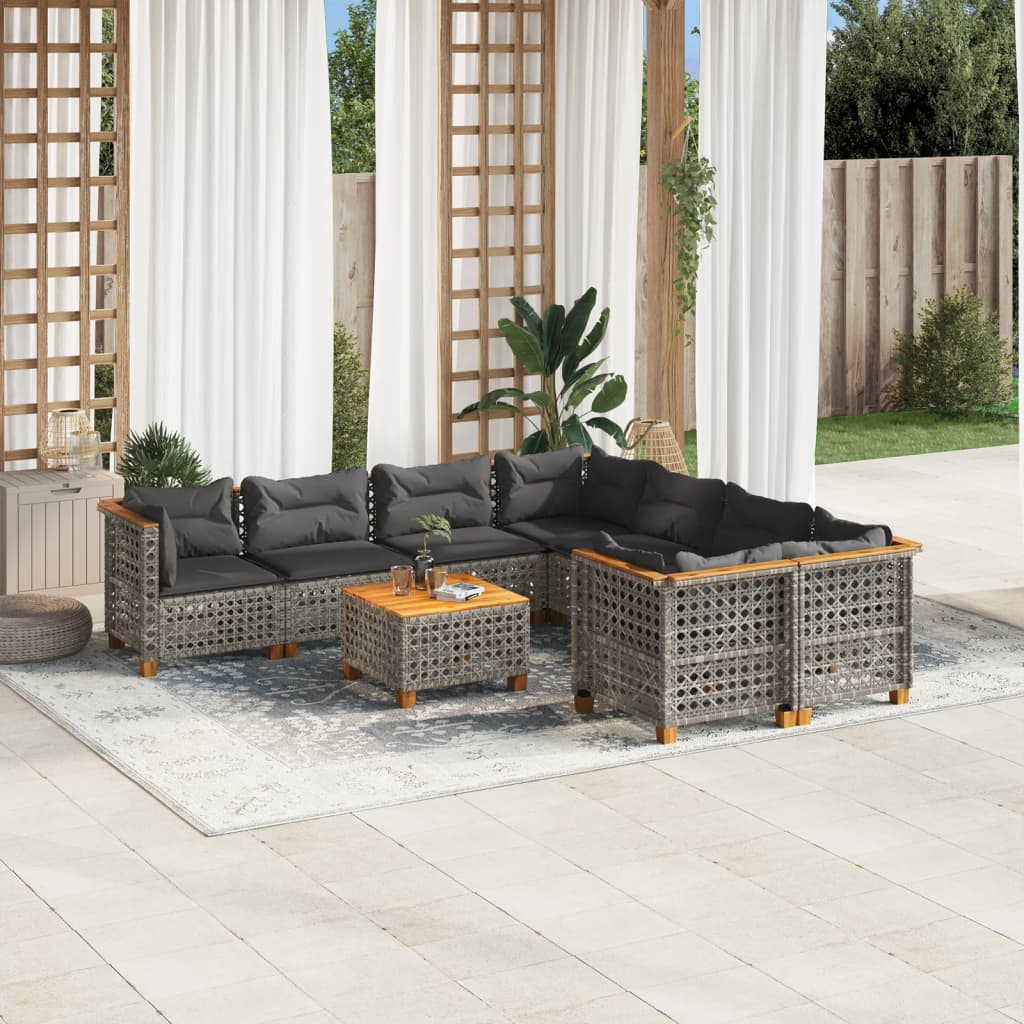 Set Divano da Giardino 9 pz con Cuscini Grigio in Polyrattan | homemem39
