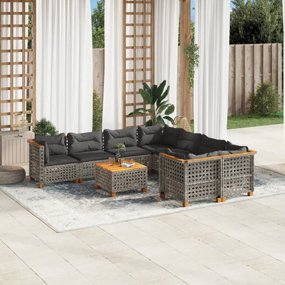 Set Divano da Giardino 9 pz con Cuscini Grigio in Polyrattan | homemem39
