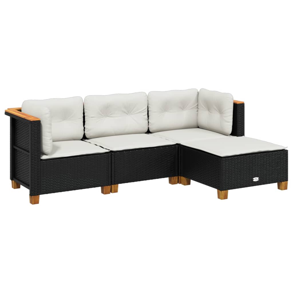 Set Divani da Giardino 4 pz con Cuscini Nero in Polyrattan | homemem39