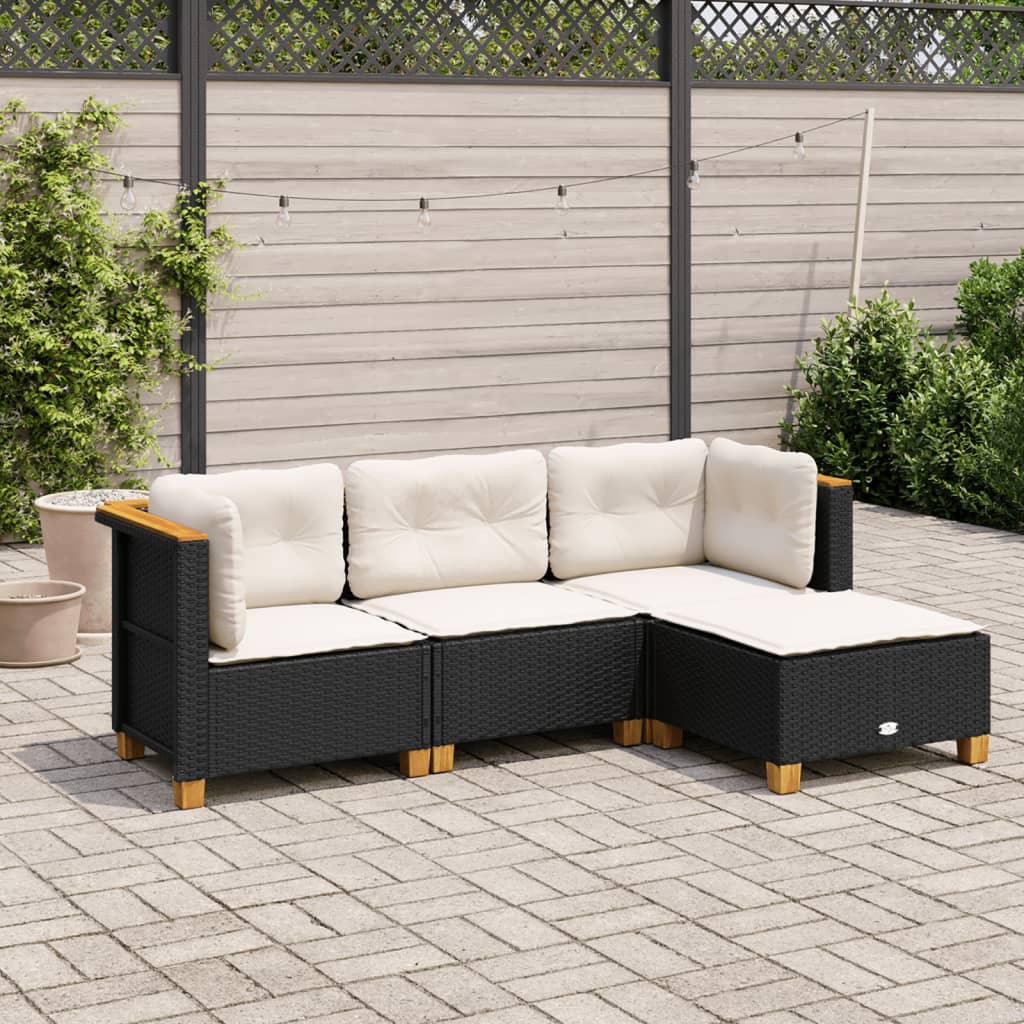 Set Divani da Giardino 4 pz con Cuscini Nero in Polyrattan | homemem39