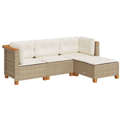 Set Divano da Giardino 4 pz con Cuscini Beige in Polyrattan - homemem39