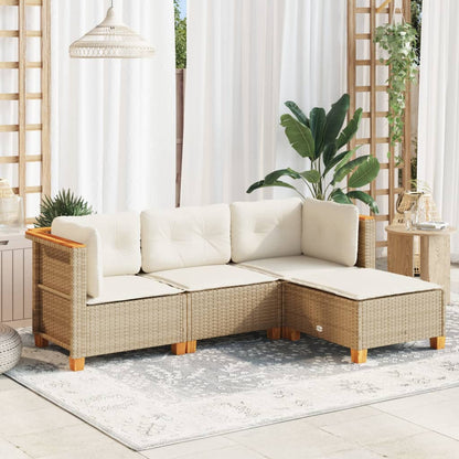 Set Divano da Giardino 4 pz con Cuscini Beige in Polyrattan - homemem39