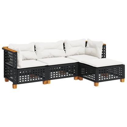 Set Divani da Giardino 4 pz con Cuscini Nero in Polyrattan - homemem39