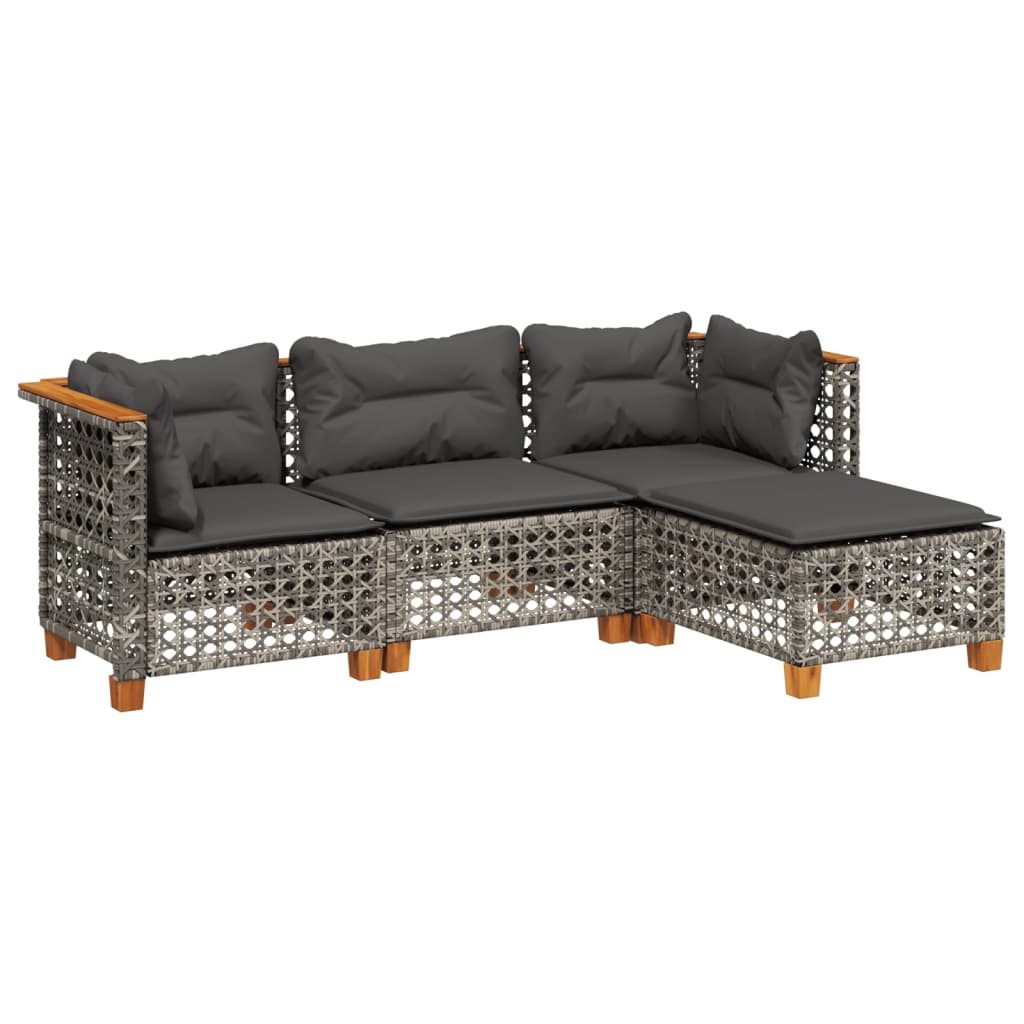 Set Divani da Giardino 4 pz con Cuscini in Polyrattan Grigio - homemem39